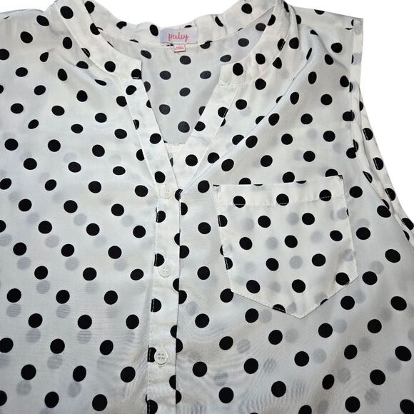 Anthropologie Pixley Front Tie Polka Dot Blouse - White/Black - Picture 2 of 7